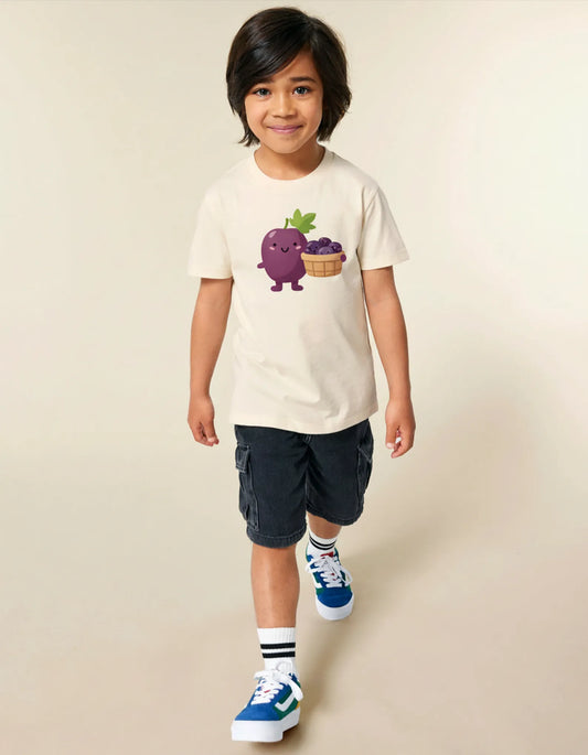 Happy Traube Kinder T-Shirt – Frontansicht – Bio-Streetwear aus der Pfalz | PFALZVIBE