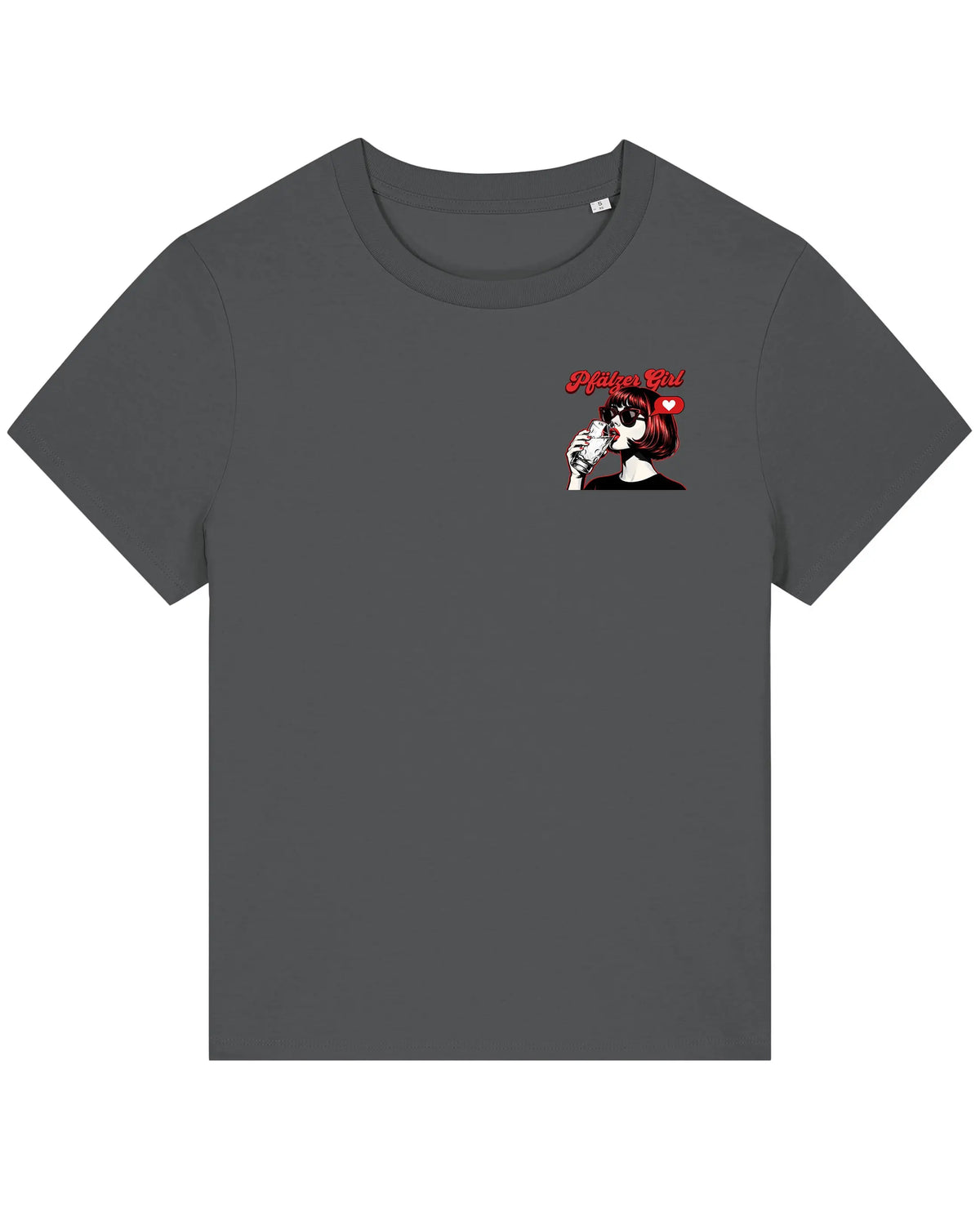 Pfälzer Girl Retro Damenshirt in Anthrazit – Weitere Ansicht – Bio-Streetwear aus der Pfalz | PFALZVIBE