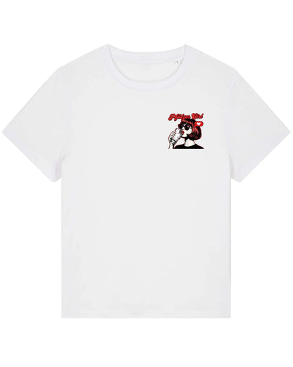 Pfälzer Girl Retro Damenshirt in Weiß – Weitere Ansicht – Bio-Streetwear aus der Pfalz | PFALZVIBE