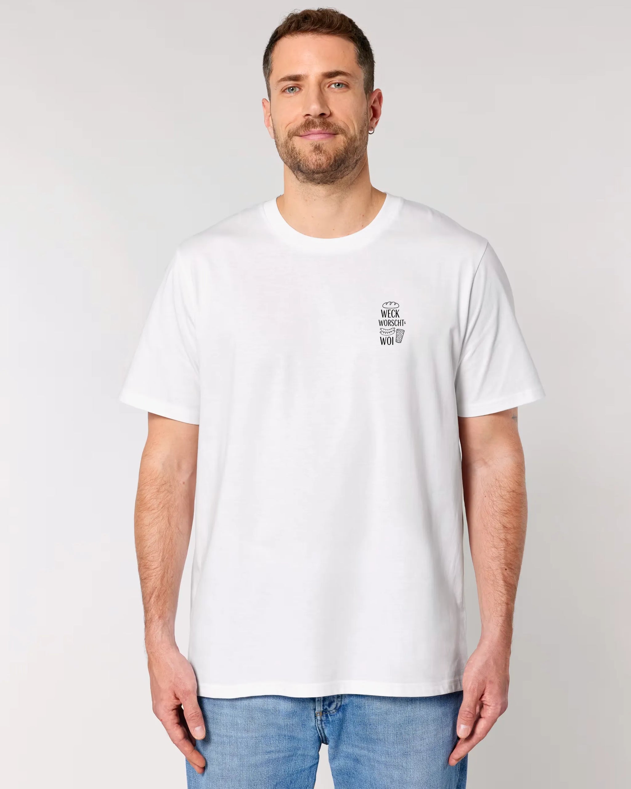 Weck Worscht & Woi - Brustprint – Detailansicht – Bio Pfaelzer Streetwear | PFALZVIBE